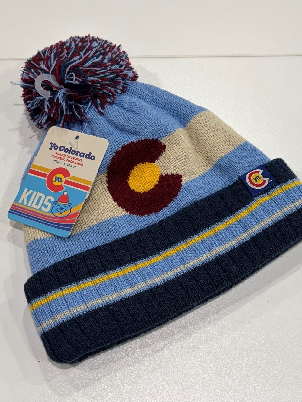 YoColorado Kids Vintage State Flag Beanie Hat Winter Ski NWT Cozy Navy Blue